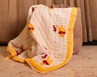 Pooh Baby Hand Block Printed Cotton Quilt