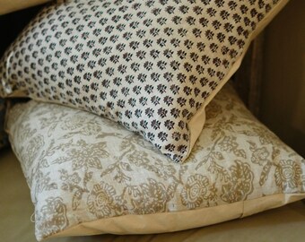Fern Bud Hand Block Printed Linen Pillow Cover