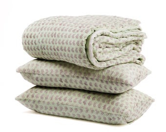 Sage Blossom Hand Block Printed Cotton Quilt