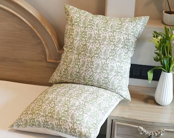 Verdant Vines Hand Block Printed Linen Pillow Cover