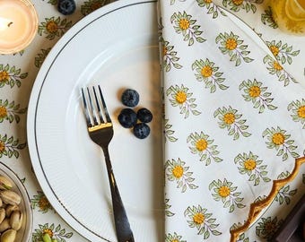 Marigold Meadow Hand Block Printed Napkin Set of 4