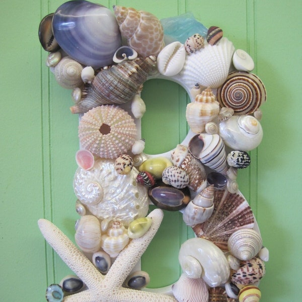 Beach Decor Seashell Letter "B" - Colorful Shell Letters - Shell Initial - Wooden Letters - Beach Wedding - Gift - Multi Colored Seashells