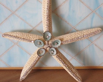 Decorated Starfish w/ Limpet Seashells & Swarovski Crystals  - Embellished Starfish - Coastal Home Decor - Beach Wedding