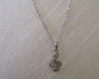 Silver Music Note Necklace - Silver Tone Music Note Necklace