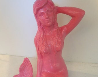 Beach Decor Cast Iron Mermaid - Pink Cast Iron Mermaid - Pink Sitting Mermaid - Mermaid - Beach