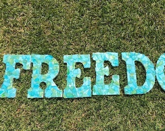 Beach Decor Sea Glass letters- "FREEDOM" - Seashells - Coastal Home Decor - Sea Glass - Wooden Letters - Beach