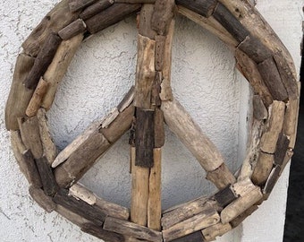 Beach Decor Driftwood Peace Sign Wreath - Peace Sign - Wreath  - Coastal Home Decor - Peace Wreath - Natural Driftwood Wreath - Boho Wreath