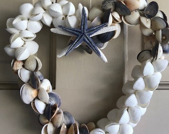 Beach Decor Shell Heart Wreath - Seashell wreath - Valentine's Day - Seashells - Beach Wedding - Coastal Home Decor - Coastal Wreath - Gift