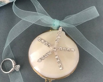 Handmade Wedding Seashell & Starfish Ring Holder - Ring Bearer Holder With Embellished Starfish - Beach Wedding - Engagement -  Coastal Gift