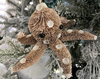 Beach Decor Bottle Brush Octopus Ornament - Christmas Ornament - Octopus Ornament - Shells -Coastal Home Decor -Coastal Christmas -Xmas Gift