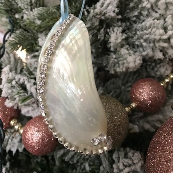 Beach Decor Swarovski Embellished Abalone Shell Ornament - Seashell Christmas Ornament - Seashells - Beach Ornament - Coastal Ornament -Gift