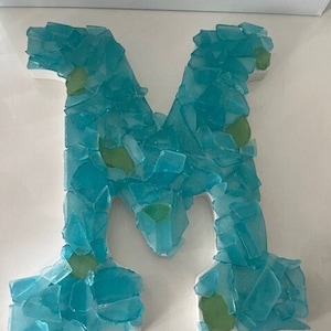 Beach Decor Sea Glass Letter Aqua Sea Glass Initial Coastal Home Decor Sea Glass Custom Wooden Letters Beach Beach Weddings 画像 1