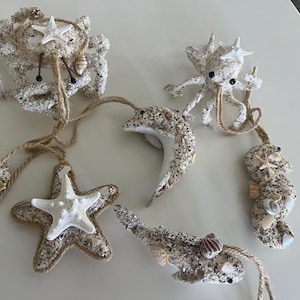 Beach Decor Nautical Handmade Ornament Set (7 pcs) - Christmas Ornaments - Shells -Coastal Home Decor -Coastal Xmas Tree - Beach Tree