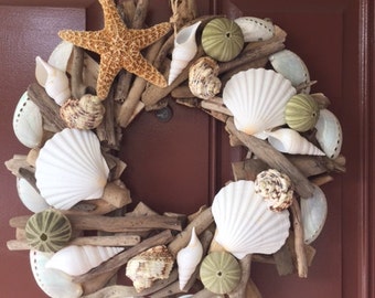 Seashell & Starfish Driftwood Wreath - Urchin Wreath - Seashell Wreath - Coastal Home Decor -Nautical- Christmas Wreath - Beach Wreath -Gift