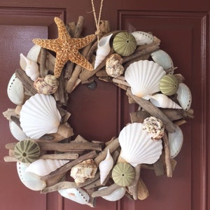 Seashell & Starfish Driftwood Wreath - Urchin Wreath - Seashell Wreath - Coastal Home Decor -Nautical- Christmas Wreath - Beach Wreath -Gift