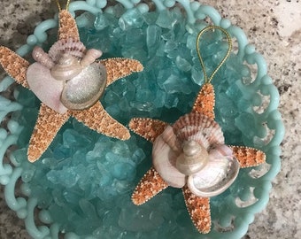 Beach Decor Sugar Starfish Seashell Ornament - Shell Christmas Ornament - Xmas Ornament - Beach Wedding - Coastal Ornament - Hostess Gift