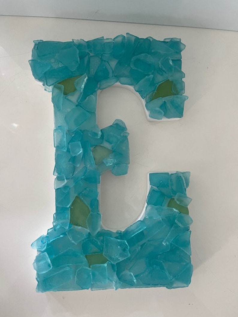 Beach Decor Sea Glass Letter Aqua Sea Glass Initial Coastal Home Decor Sea Glass Custom Wooden Letters Beach Beach Weddings 画像 2