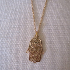 Hamsa Hand Necklace - Gold Engraved Hamsa Hand Necklace - Hamsa Necklace - Evil Eye Necklace - Hand Necklace