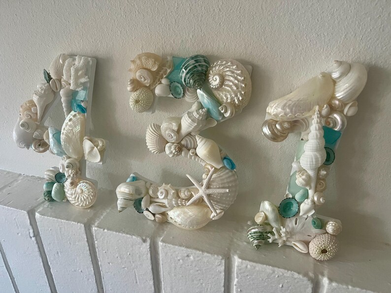 Seashell House Numbers- Beach House - Handmade Wooden Shell Numbers in ...