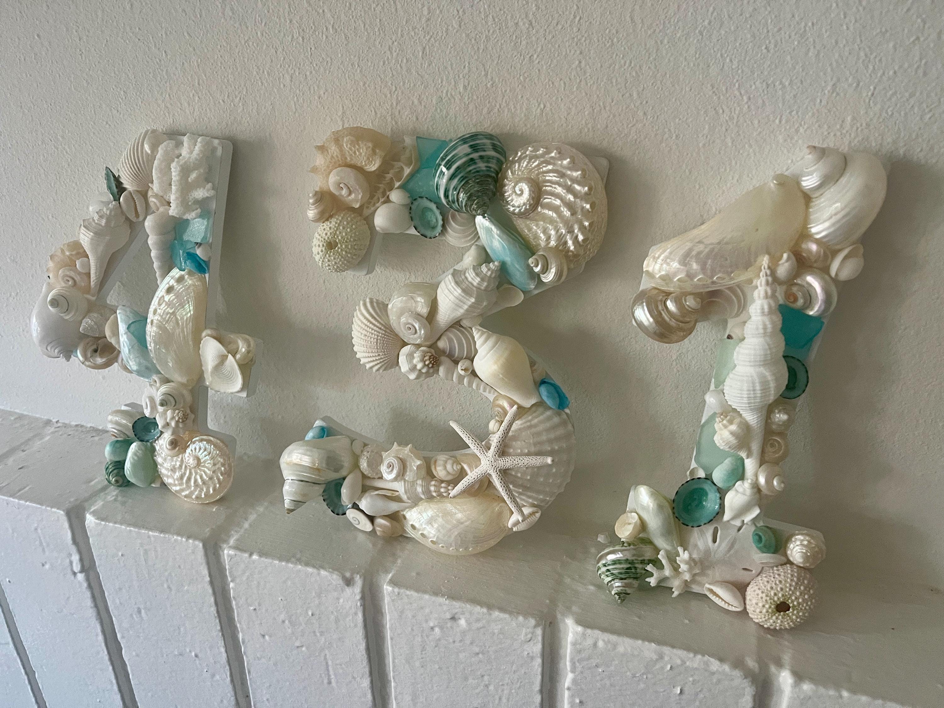 House Numbers Shells Seashell House Numbers- Beach House - Handmade Wooden Shell Numbers in ...