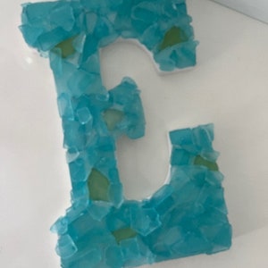 Beach Decor Sea Glass Letter Aqua Sea Glass Initial Coastal Home Decor Sea Glass Custom Wooden Letters Beach Beach Weddings 画像 6