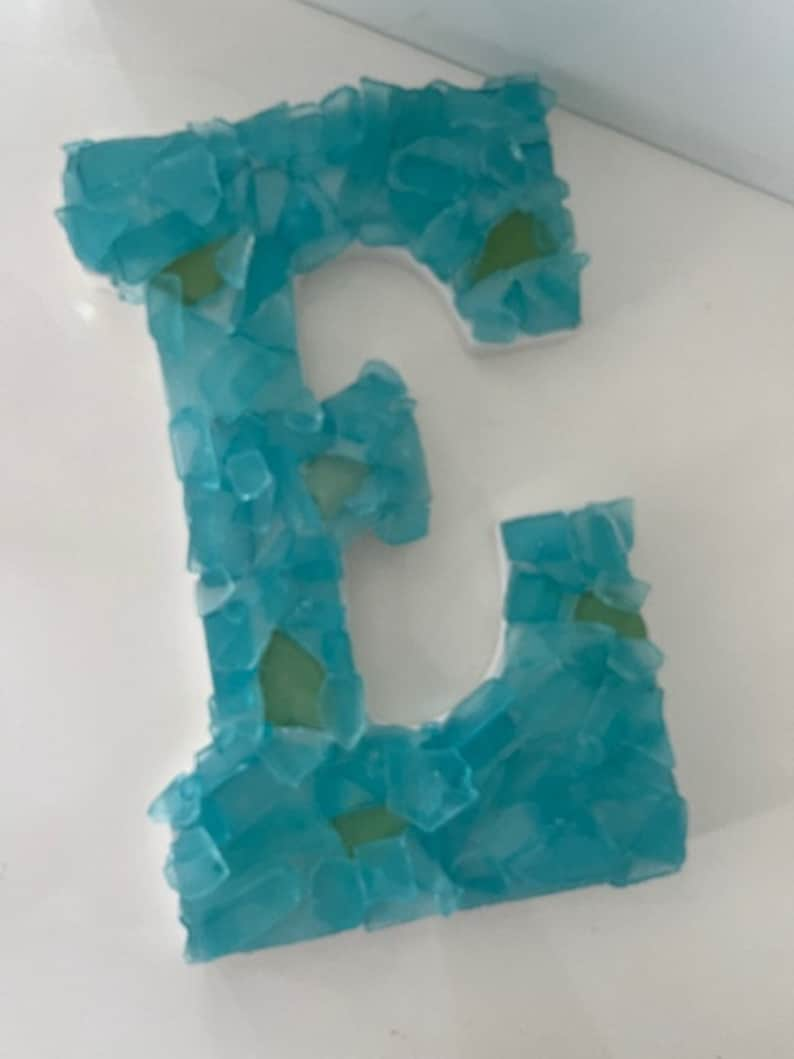 Beach Decor Sea Glass Letter Aqua Sea Glass Initial Coastal Home Decor Sea Glass Custom Wooden Letters Beach Beach Weddings 画像 6