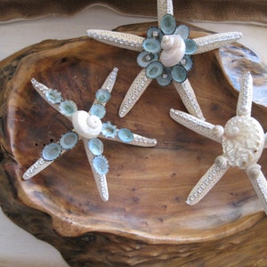 Beach Decor Wedding Favor Starfish - Decorated Starfish with Seashells and Swarovski Crystals  - Embellished Starfish - Gift - Beach Wedding