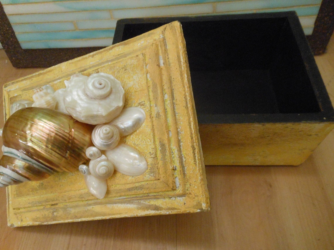 Beach Decor Seashell Jewelry Box Shell Box Wooden Box Etsy