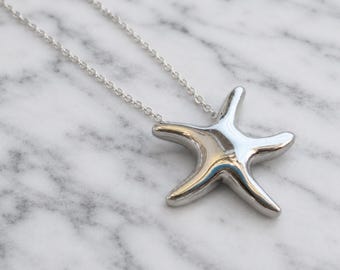 Silver Tone Starfish Necklace - Simple Silver Starfish Necklace - Beach Necklace - Summer Necklace - Brides - Bridesmaids -Nautical Necklace