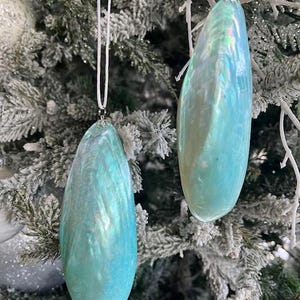 Beach Decor Dyed Blue Clam Shell Ornament - Real Seashell Ornament - Beach Coastal Ornament - Coastal Christmas - Beach Xmas - Gift Ornament