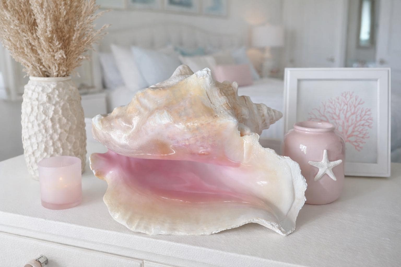Pink Florida Conch Shell - Large Coastal Home Decor Seashells Nautical Centerpiece Beach Weddings Bahama