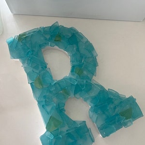 Beach Decor Sea Glass Letter Aqua Sea Glass Initial Coastal Home Decor Sea Glass Custom Wooden Letters Beach Beach Weddings 画像 7