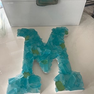 Beach Decor Sea Glass Letter Aqua Sea Glass Initial Coastal Home Decor Sea Glass Custom Wooden Letters Beach Beach Weddings 画像 5