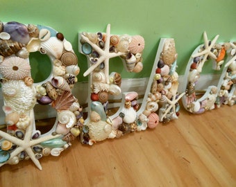 Beach Decor "BEACH" Shell Letters - BEACH - Multi Colored Seashell Letters - Wall Decor - Coastal Home Decor - Beach Sign - Beach House