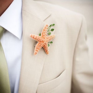Small Sugar Starfish Boutonniere Beach Wedding Groom Accessories Best Man Boutonnieres Starfish Boutonniere Groomsmen Attire image 4