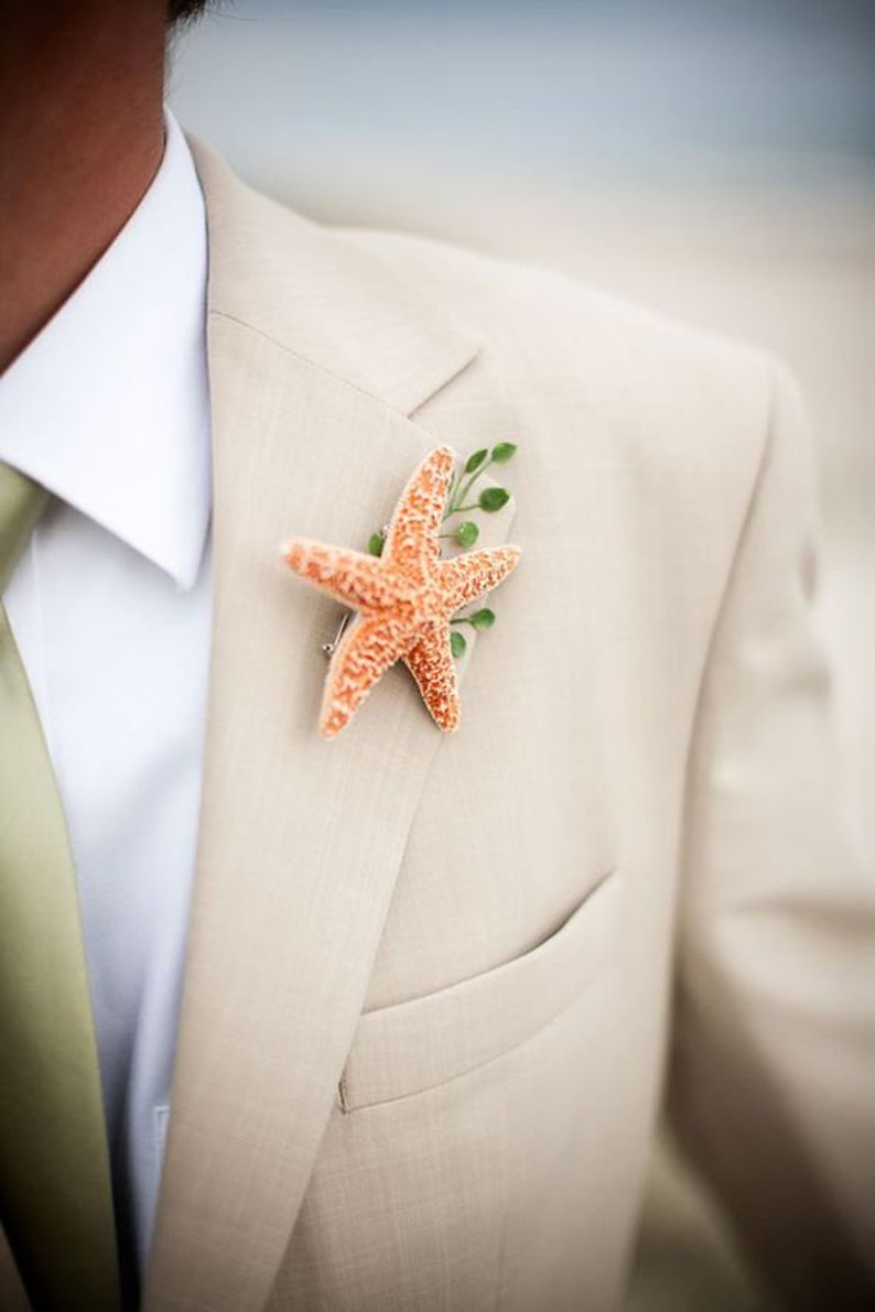 Small Sugar Starfish Boutonniere Beach Wedding Groom Accessories Best Man Boutonnieres Starfish Boutonniere Groomsmen Attire image 4