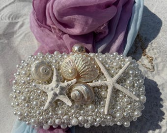 Beach Decor Handmade Seashell Pearl Handbag -Resort/Vacation Bag -Pearl Bag With Real Shells -Luxury Handbag-Island Vacations -Beach Wedding