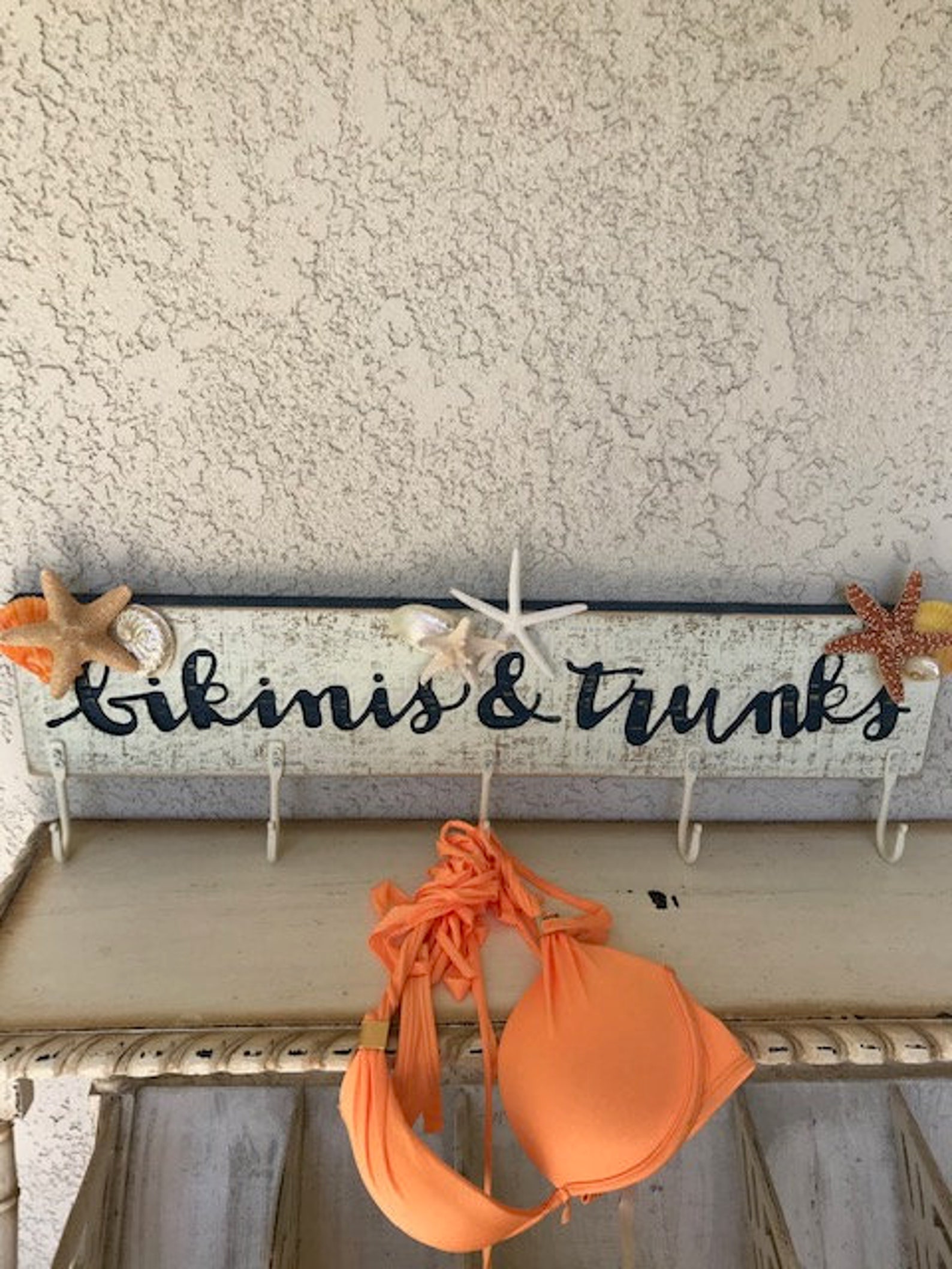 Beach Decor Wooden Hook Sign Bikinis & Trunks Etsy