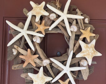Beach Decor Starfish Driftwood Wreath - Starfish Wreath - Shell Wreath - Coastal Home Decor - Seashells - Christmas Wreath