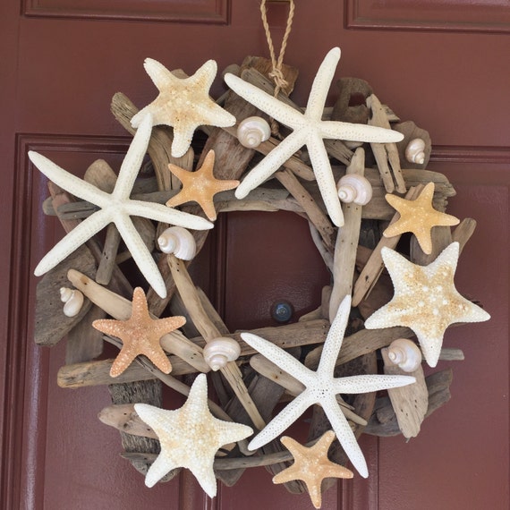 Beach Decor Starfish Driftwood Wreath Starfish Wreath Shell Wreath Coastal  Home Decor Seashells Christmas Wreath 