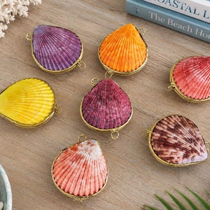 Caja de conchas - Caja para anillos de conchas marinas naturales - Caja para pastillas de conchas de pectina coloridas - Boda en la playa - Compromiso - Regalo para rellenar calcetines navideños - Soporte para anillos de conchas marinas