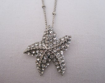 Collar de estrella de mar con diamantes de imitación - Collar de estrella de mar - Collar de estrella de mar de plata - Boda en la playa - Joyería de boda - Joyería náutica