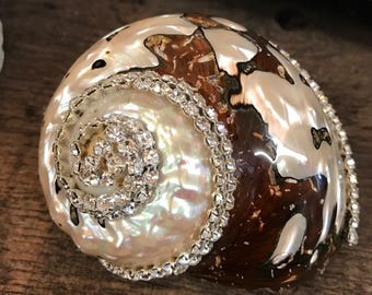 Embellished Turbo Sarmarticus Shell with Swarovski Crystals - Coastal Home Decor - Seashells - Beach Wedding - Shell Supply - Bling Shell