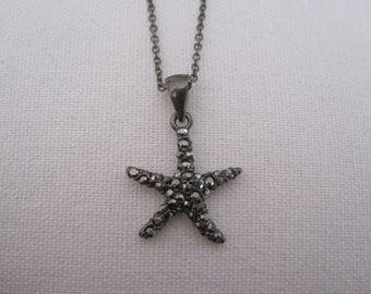 Hematite Starfish Necklace - Rhinestone Hematite Starfish Necklace - Smoky Crystal Starfish Necklace -Beach Weddings -Gift -Nautical Jewelry