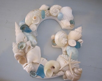 Beach Decor Seashell Letter- "G" Exotic Tropical Colored Shell Letter -Shell Initial -Wooden Letter -Beach Wedding -Gift -Coastal Home Decor