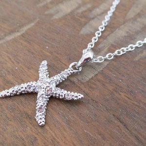 Starfish Necklace with Clear Crystals Silver Rhinestone Starfish Necklace Beach Wedding Starfish Jewelry Gift Bridesmaid Accessories image 2