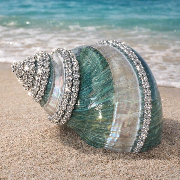 Embellished Polished Green Banded Snail Shell with Swarovski Crystals - Coastal Home Decor - Seashells - Beach Wedding - Centerpiece - Gift