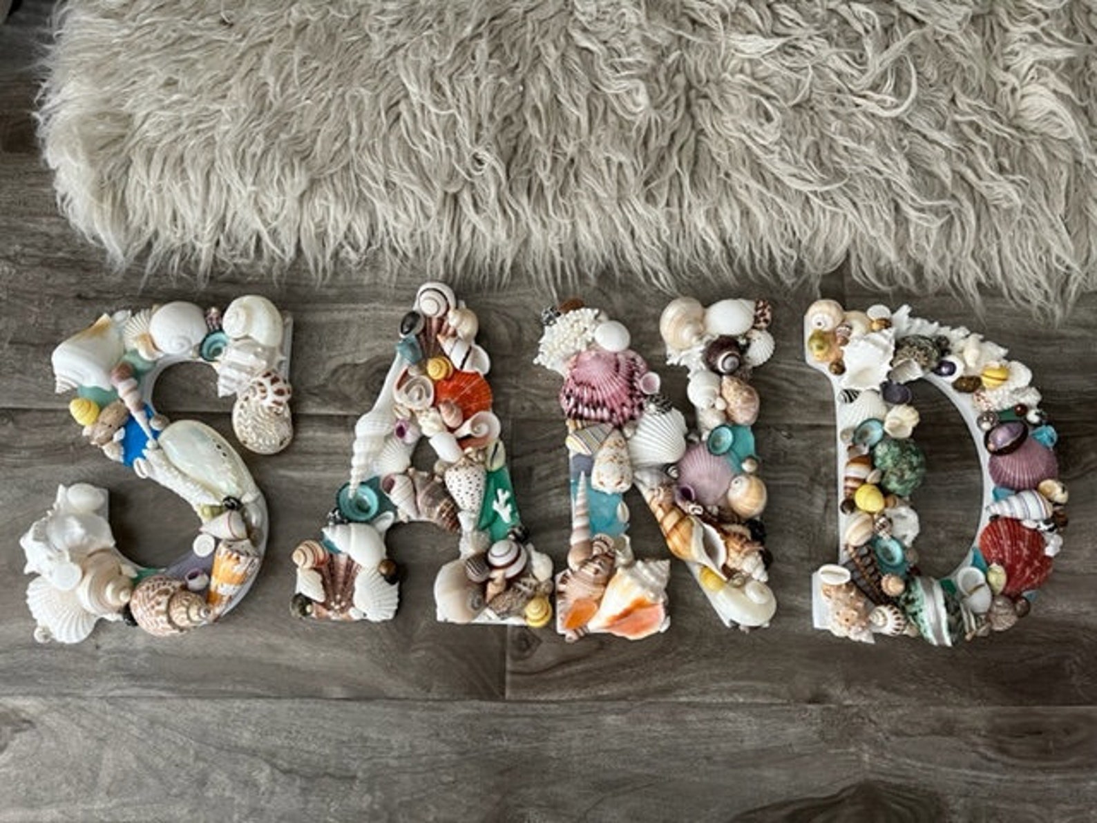 Beach Decor Shell Letters SAND - Seashell Letters - Wooden Letters ...