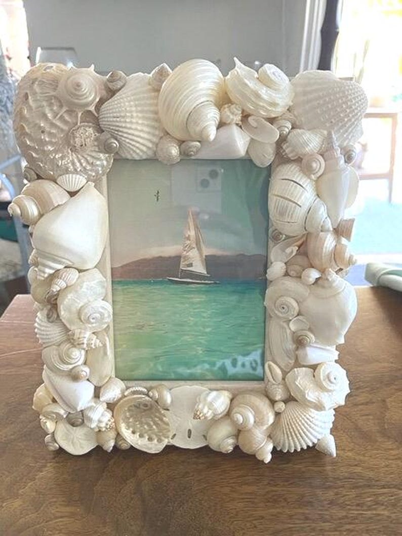 White Shell Photo Frame Beach Decor White Seashell Picture Frame - Shell Frame - White Shell ...