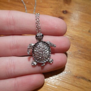 Silver Sea Turtle Necklace Turtle Necklace Rhinestone Turtle Necklace image 3